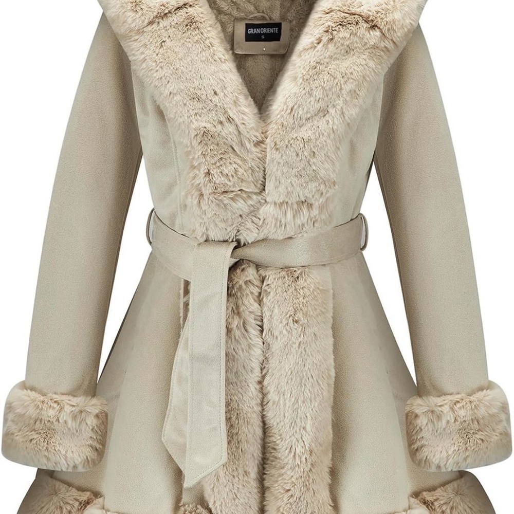 NWT Women's Cream Faux Fur Coat - Picture 7 of 11